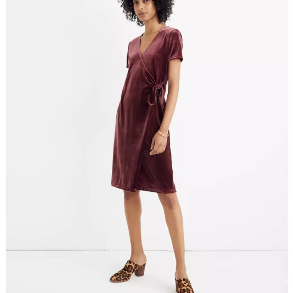 COPY - MADEWELL Velvet Side Tie Dress XXL *Altered* Mauve Dusty Purple